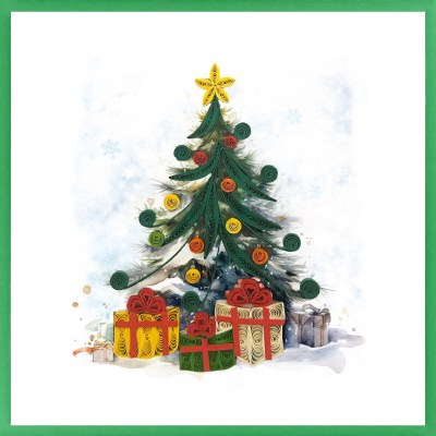 6" Sq Christmas Tree With Presents Quilling Card