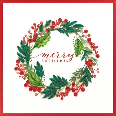 6" Sq "Merry Christmas" Wreath Quilling Card
