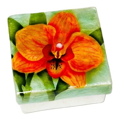3" Sq Orange Orchid Capiz Box