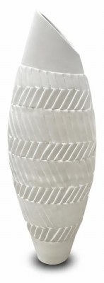 67" White Ribbed Stripe Ceramic Vase