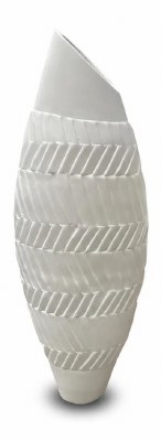 59" White Ribbed Stripe Ceramic Vase