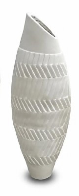 53" White Ribbed Stripe Ceramic Vase