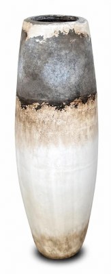 39" Blue Brown and White Ceramic Vase
