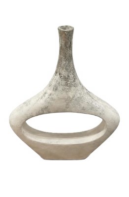 30" Distressed White Ceramic Vase With Hole