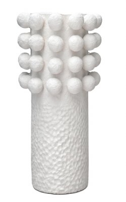 36" White Orb Rim Ceramic Vase