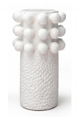 31" White Orb Rim Ceramic Vase