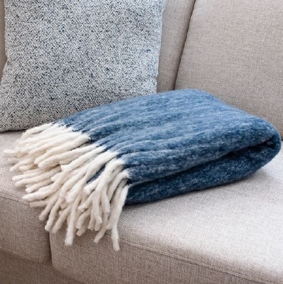 50" x 60" Blue Fringe Wool Throw