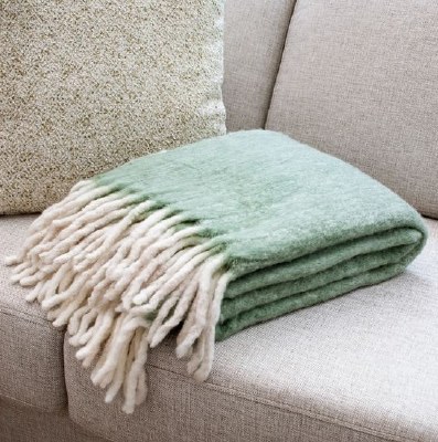 50" x 60" Green Fringe Wool Throw