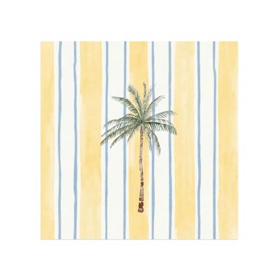 5" Sq Palm on Yellow Stripes Beverage Napkins