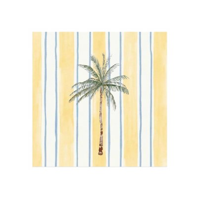 6.5" Sq Palm on Yellow Stripes Lunch Napkins