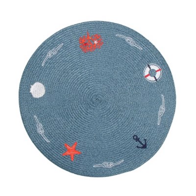 15" Round Blue Nautical Embroidered Placemat
