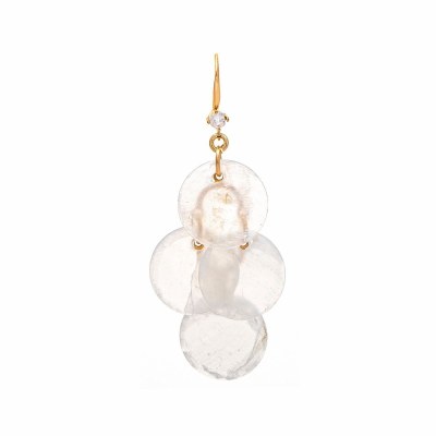 Gold White Capiz Dangle Earrings