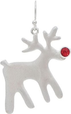 Silver Red Bling Nose Deer Earrings