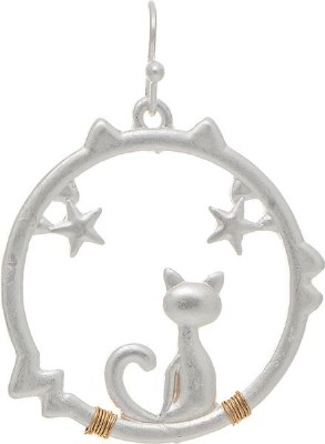 Silver Cat & Stars Earrings