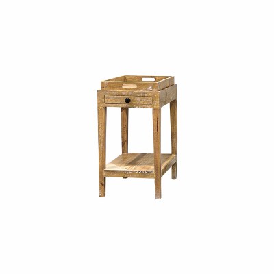 15" Whitewash Brown One Drawer Tray End Table