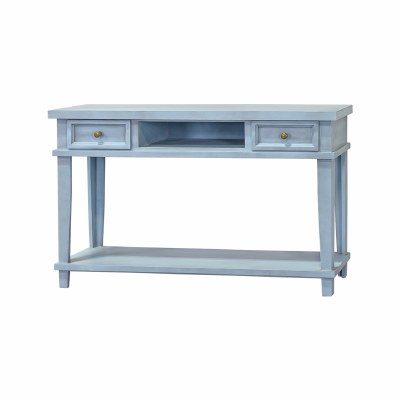 56" Blue Two Drawer One Shelf Console Table