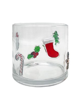6" Round Christmas Icons Glass Hurricane