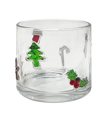 4" Round Christmas Icons Glass Hurricane
