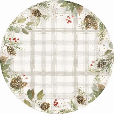 Pack of 24 16" Round Christmas Greenery on Plaid Paper Placemats
