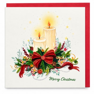6" Sq "Merry Christmas" Holiday Candles Quilling Card