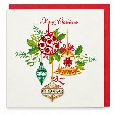6" Sq "Merry Christmas" Ornaments Quilling Card
