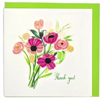 6" Sq "Thank You" Flowers Quilling card