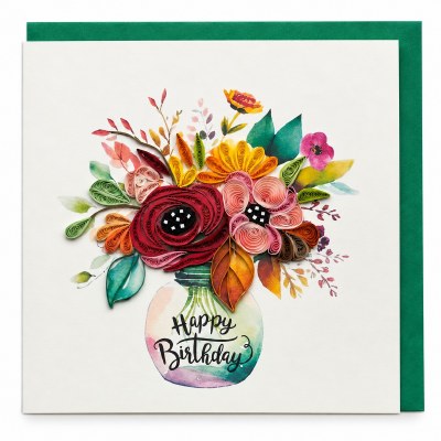 6" Sq "Happy Birthday" Flowers Quilling Card