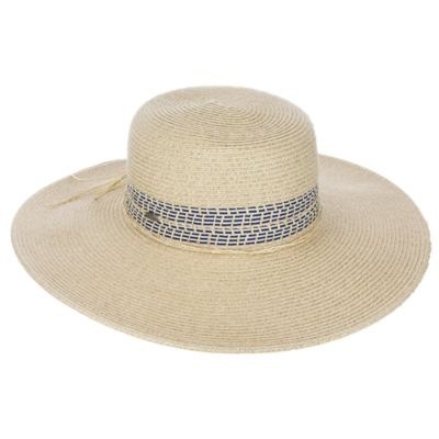 4" Brim White Round Hat With Blue Band