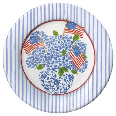 Pack of Eight 7" Round Flags & Hydrangea Paper Plates
