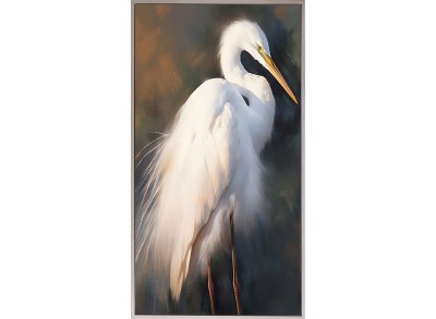 62" x 32" White Egret on Terracotta Background Coastal Framed Canvas