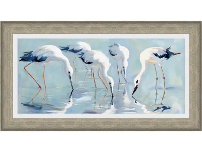 26" x 48" Four Shorebirds Coastal Gel Textured Print in a Natural Distressed Frame