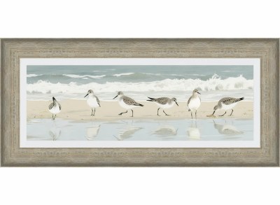 20" x 44" Six Sandpipers Coastal Gel Textured Print in a Distressed Natural Frame