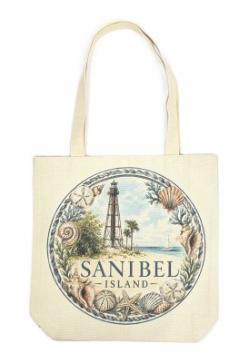 14" x 13" Sanibel Island Lighthouse Canvas Tote Bag