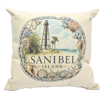16" Sq Sanibel Island Lighthouse Decorative Pillow