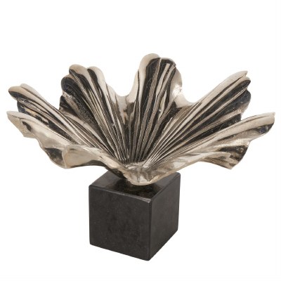15" Round Silver Wavy Bowl on Black Base