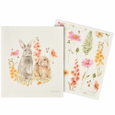 Set of Two Flower Bunny Swedish Dish Cloths