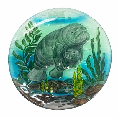 12" Round Manatee & Baby Glass Plate
