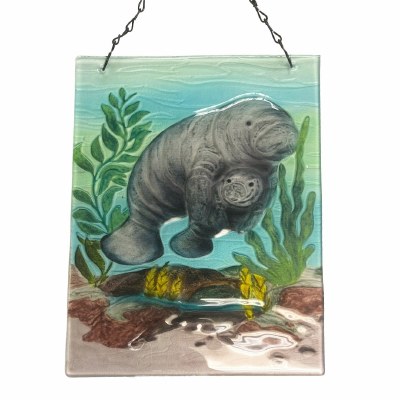 12" x 8 Manatee & Baby Glass Suncatcher