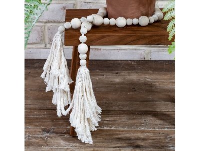 40" Natural Wood Bead Tassle Table Garden
