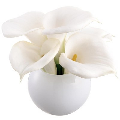 9" Faux White Calla in a White Glass Vase