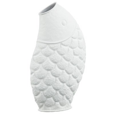 15" White Fish Metal Vase