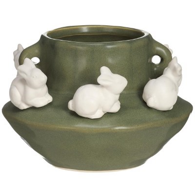 5.5" Green Vase With 3D Bunny Rim