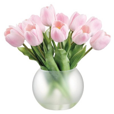 11" Faux Pink Tulip Frost Glass Ball Vase