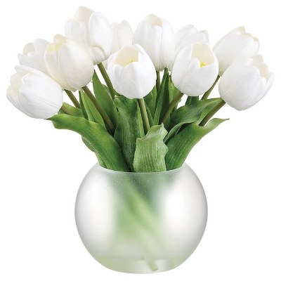 11" Faux White Tulip Frost Glass Ball Vase