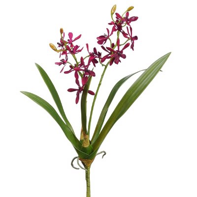 16" Faux Burgundy Cattaleya With Leaves