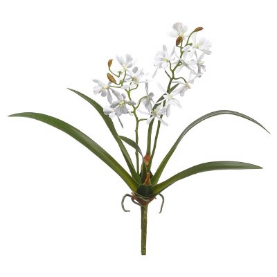 16" Faux White Cattaleya With Leaves