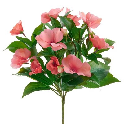 10" Faux Salmon Pink Impatiens Bush