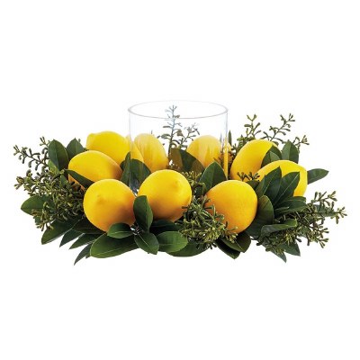14" Round Faux Lemon Centerpiece With Hurricane