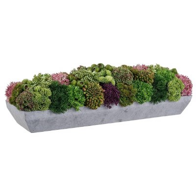 7" x 22" Faux Multicolor Succulents in a Gray Planter