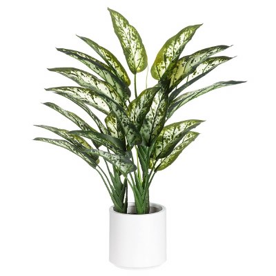 28" Faux Variegated Dieffenbachia in a White Pot